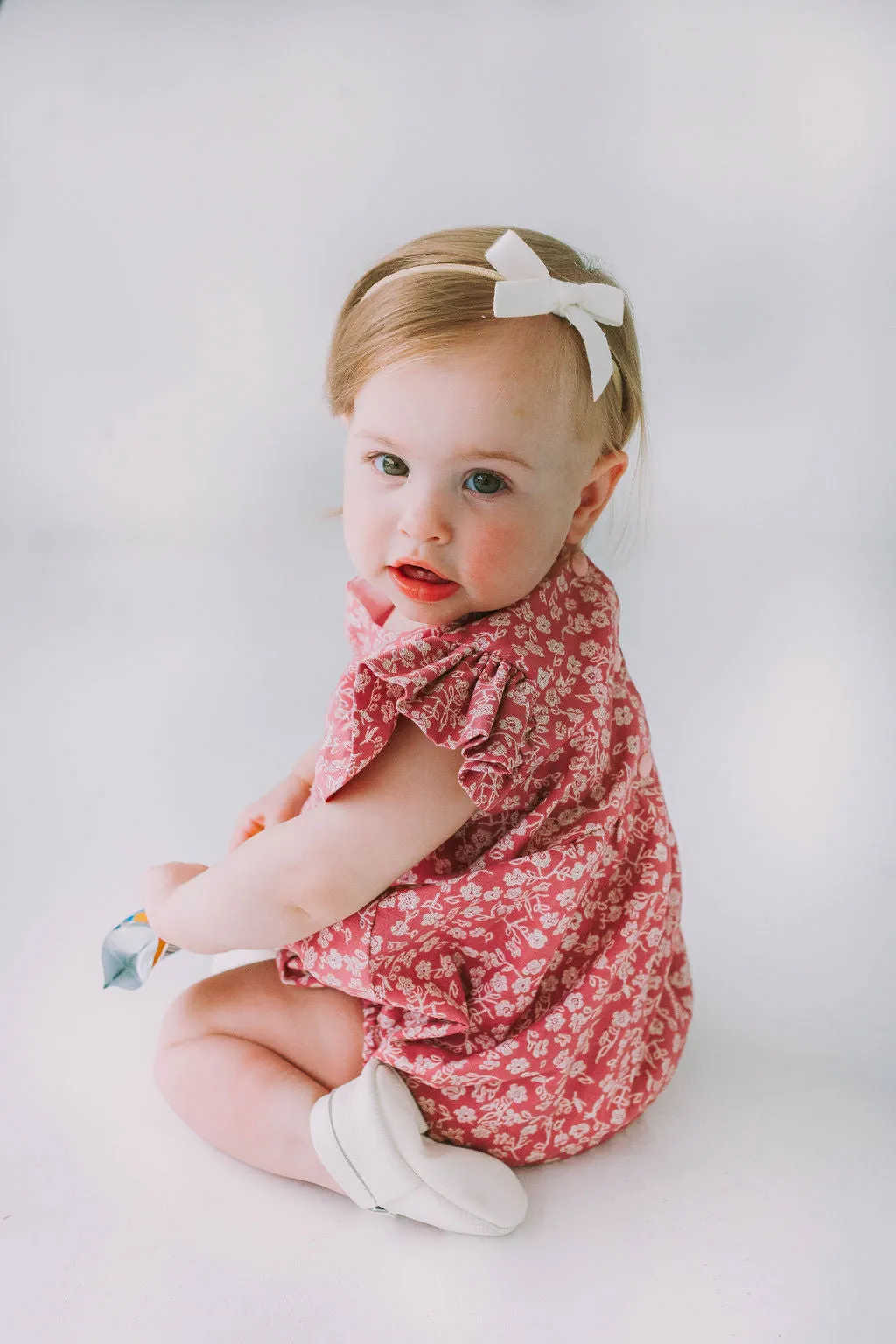 Infant Girl's Mauve and White Ditsy Floral Bubble Romper