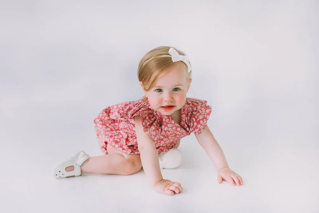Infant Girl's Mauve and White Ditsy Floral Bubble Romper