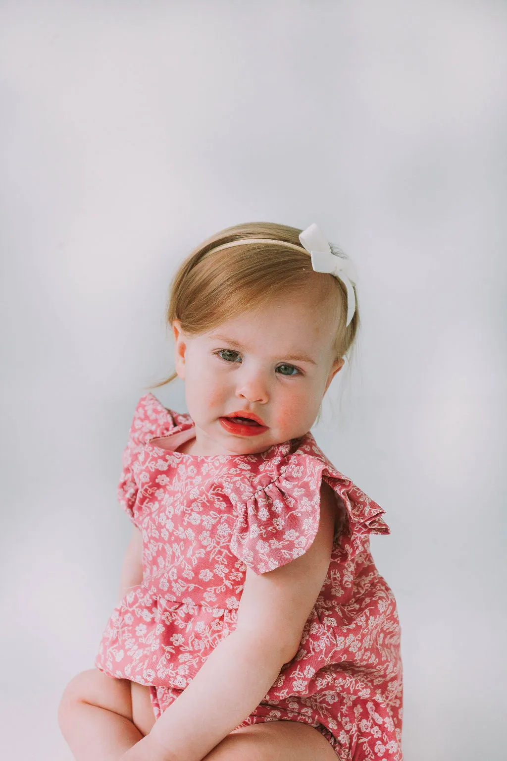 Infant Girl's Mauve and White Ditsy Floral Bubble Romper