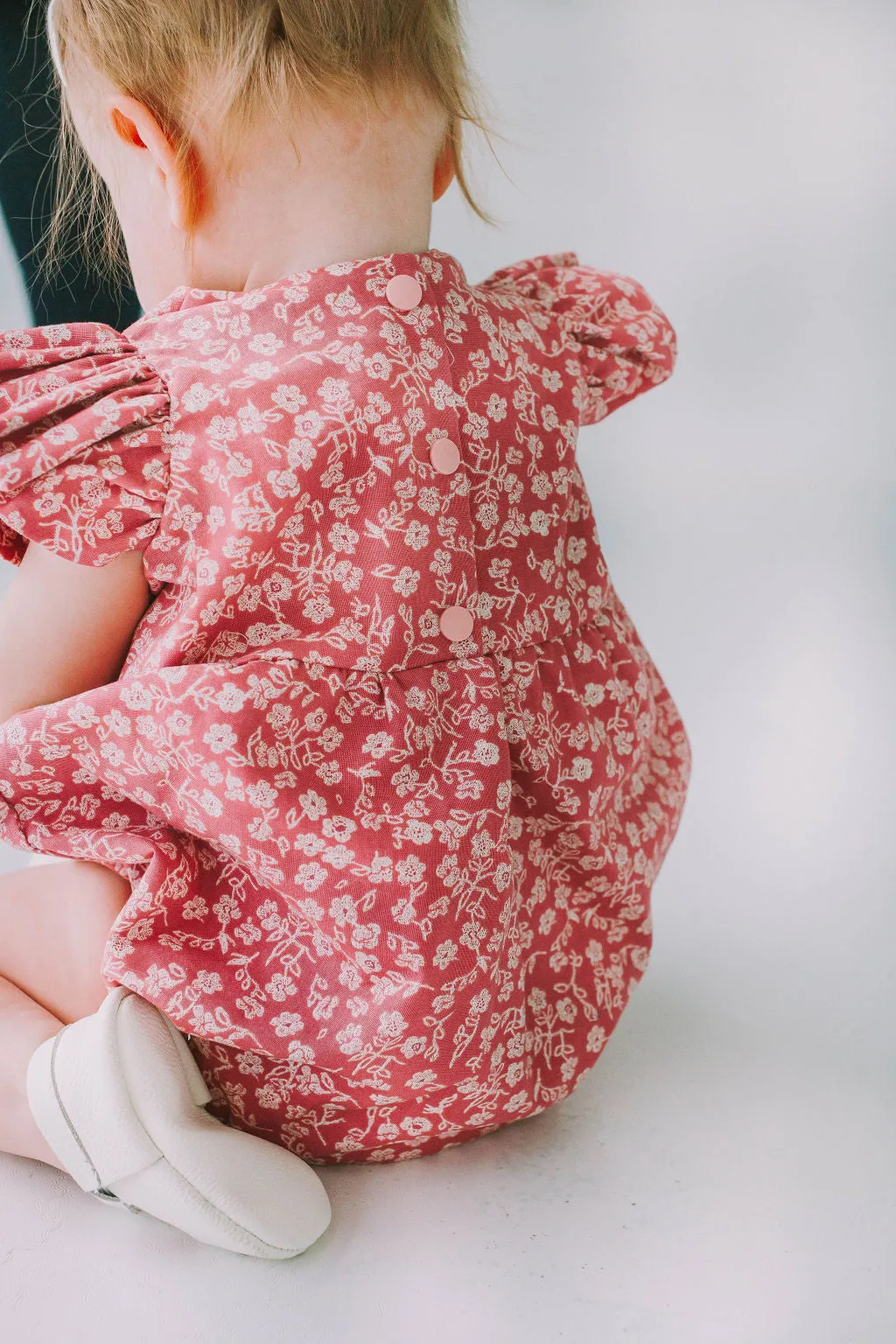 Infant Girl's Mauve and White Ditsy Floral Bubble Romper