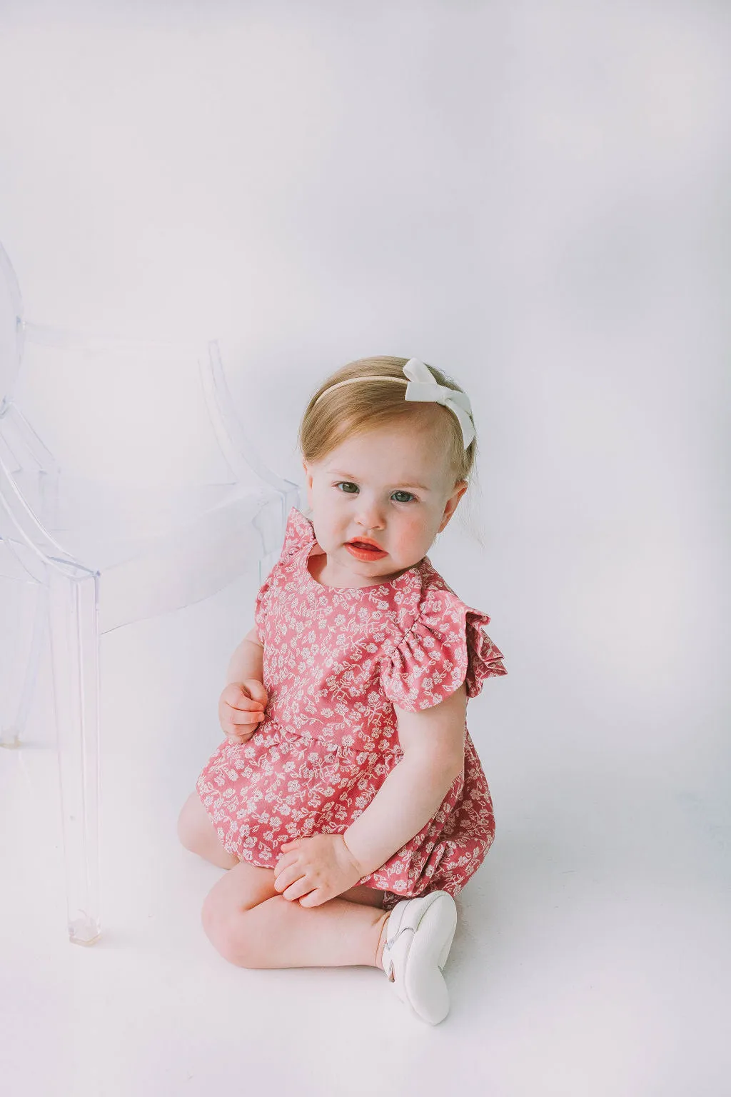 Infant Girl's Mauve and White Ditsy Floral Bubble Romper