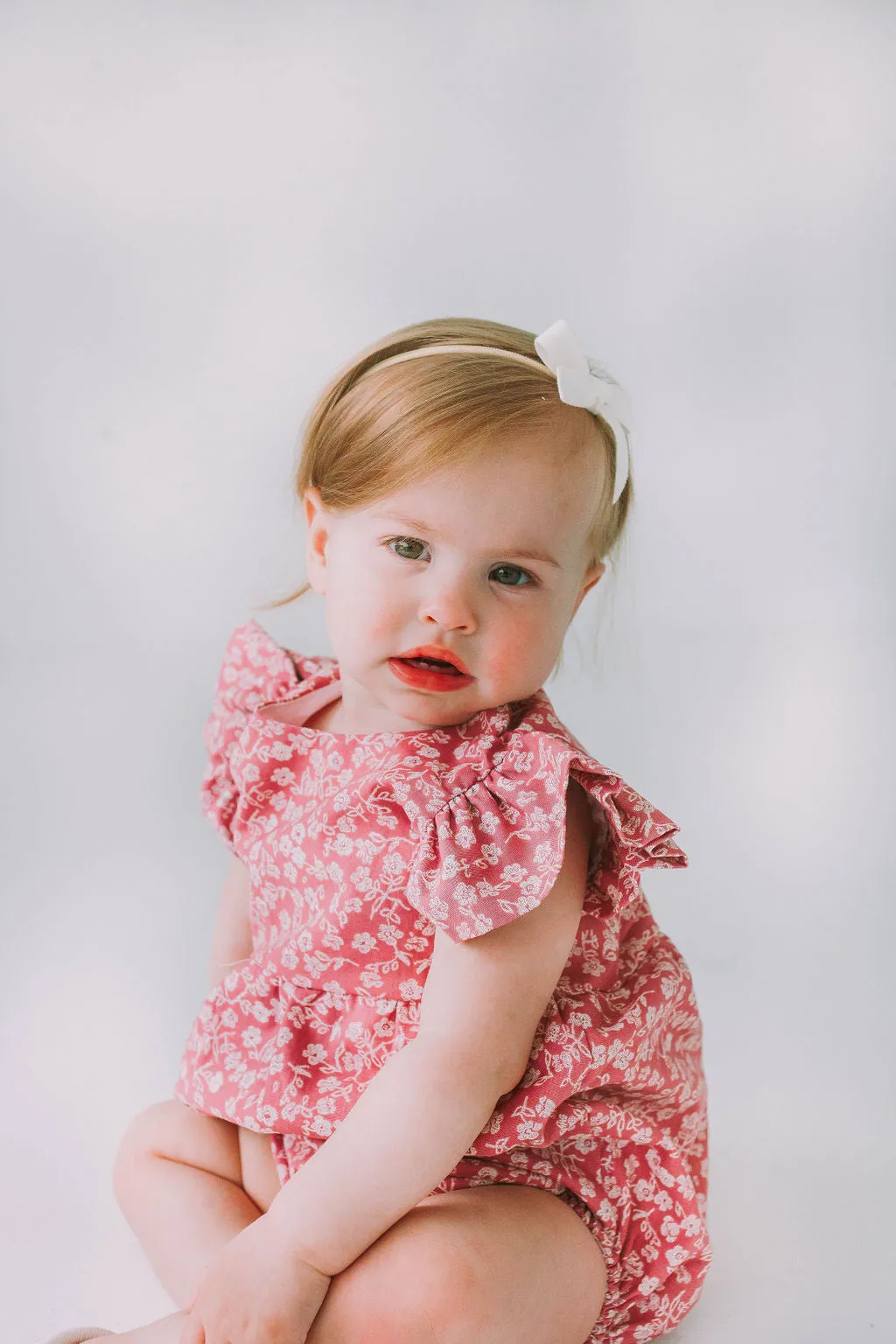 Infant Girl's Mauve and White Ditsy Floral Bubble Romper
