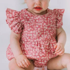 Infant Girl's Mauve and White Ditsy Floral Bubble Romper