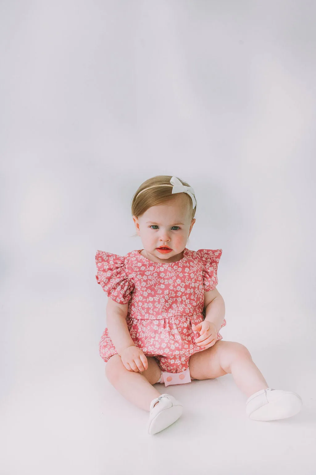 Infant Girl's Mauve and White Ditsy Floral Bubble Romper