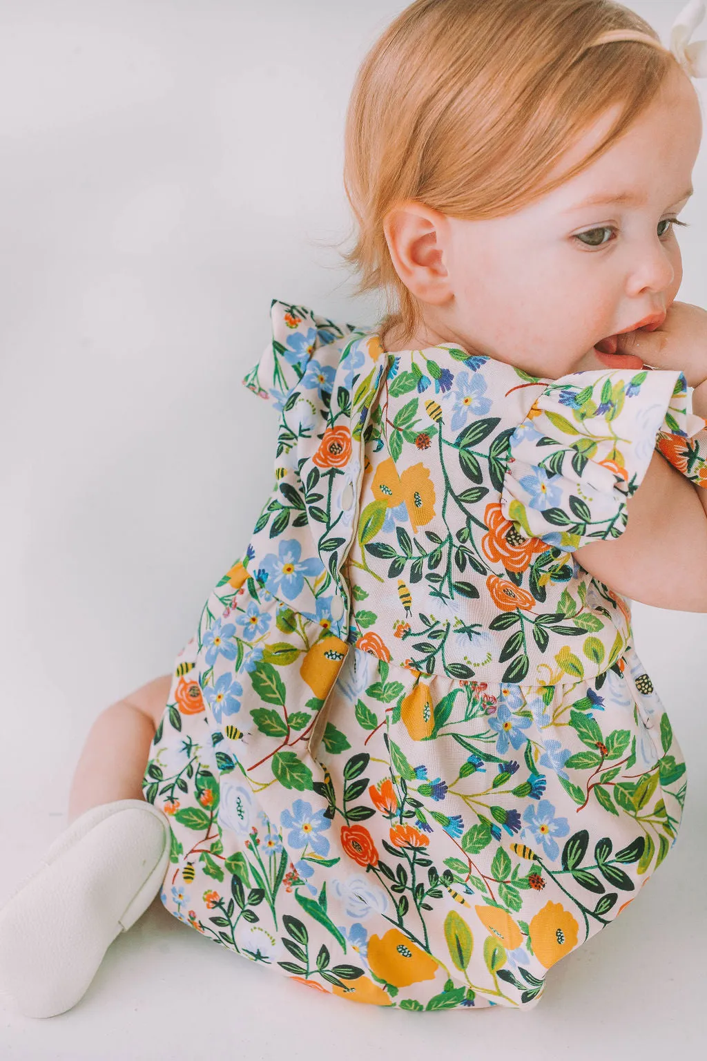 Infant Girl's Orange Blue and Green Botanical Floral Bubble Romper