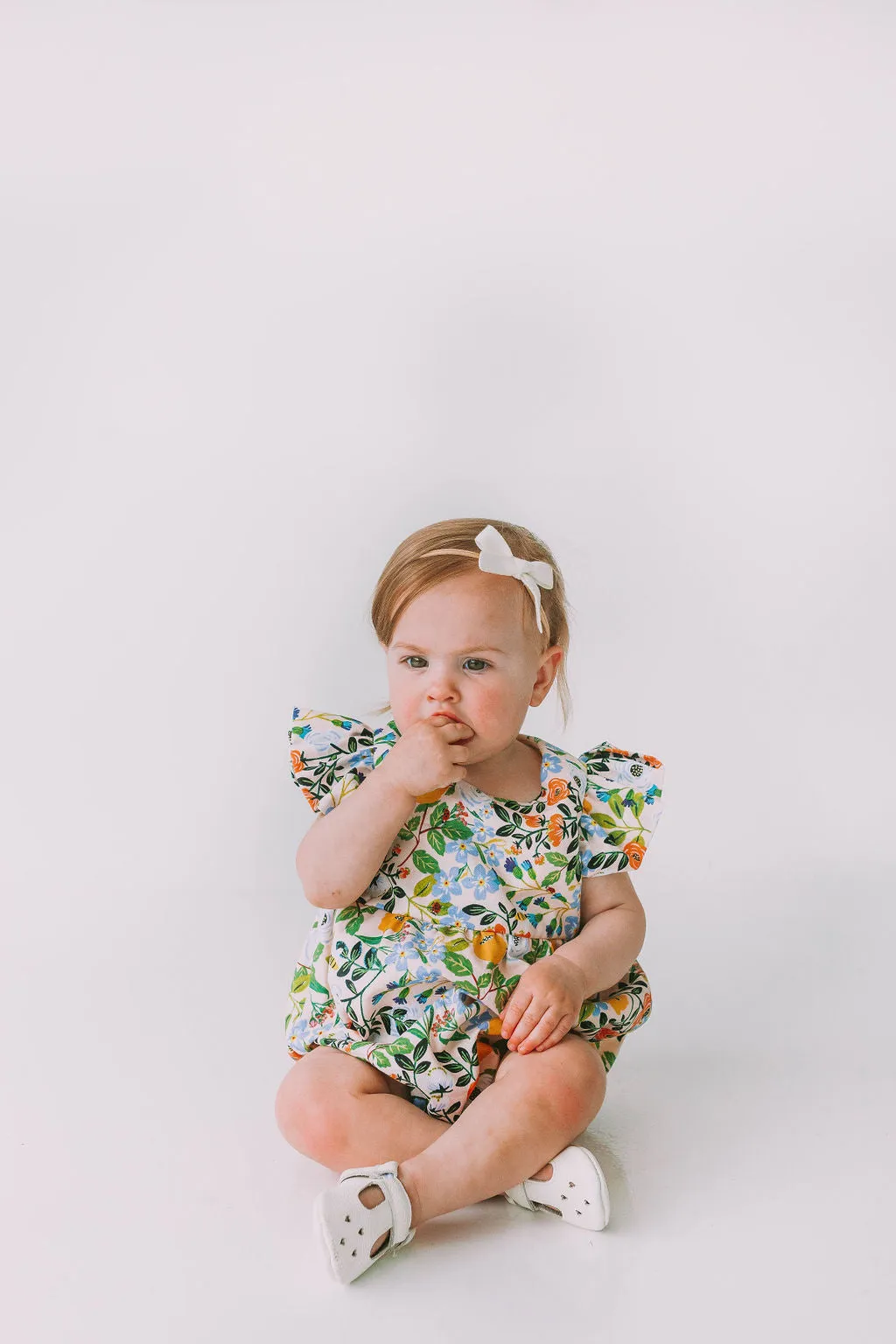 Infant Girl's Orange Blue and Green Botanical Floral Bubble Romper