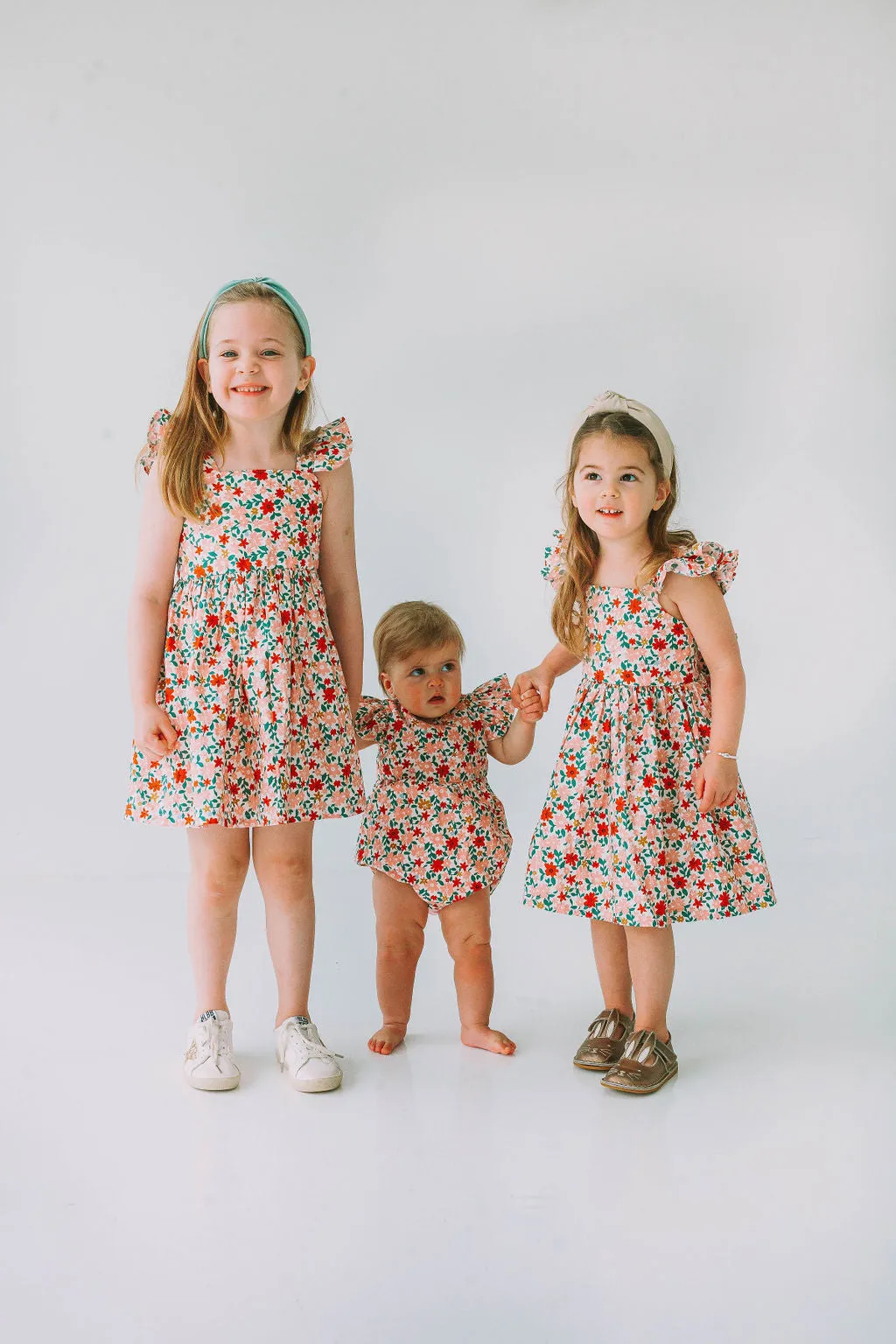 Infant Girl's Pink Red and Gold Floral Bubble Romper