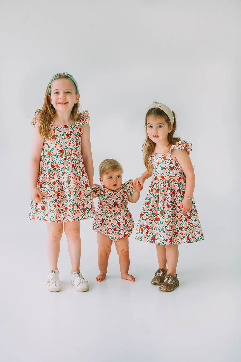 Infant Girl's Pink Red and Gold Floral Bubble Romper