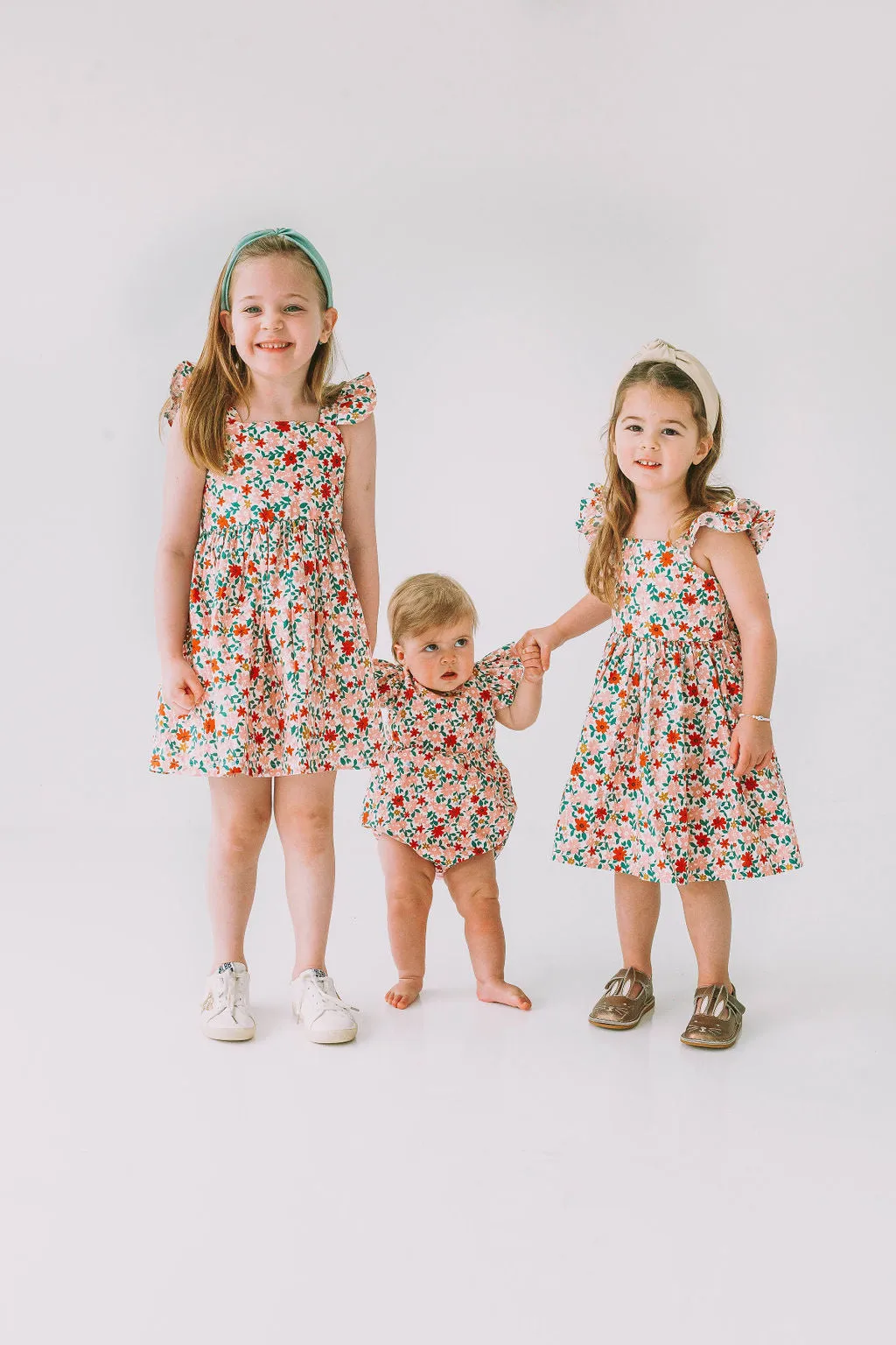 Infant Girl's Pink Red and Gold Floral Bubble Romper
