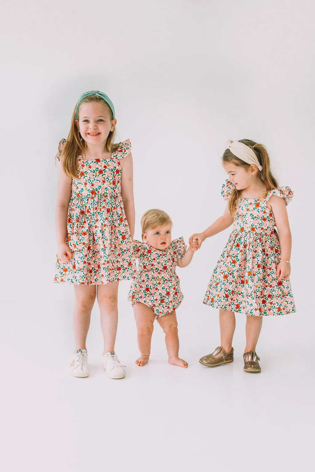 Infant Girl's Pink Red and Gold Floral Bubble Romper