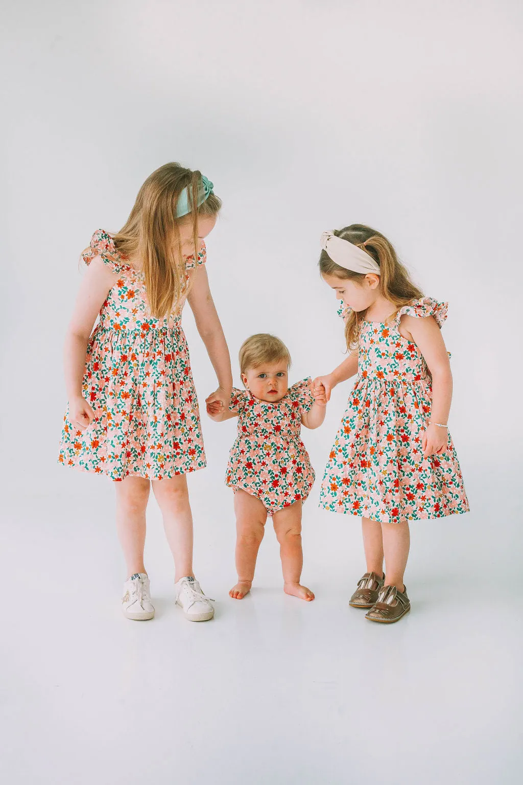 Infant Girl's Pink Red and Gold Floral Bubble Romper