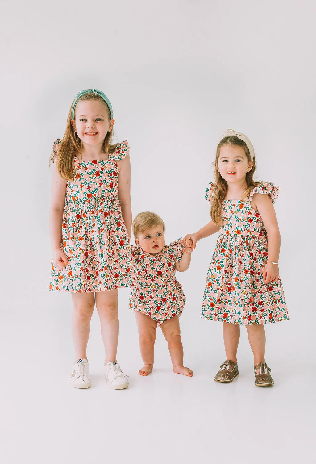 Infant Girl's Pink Red and Gold Floral Bubble Romper