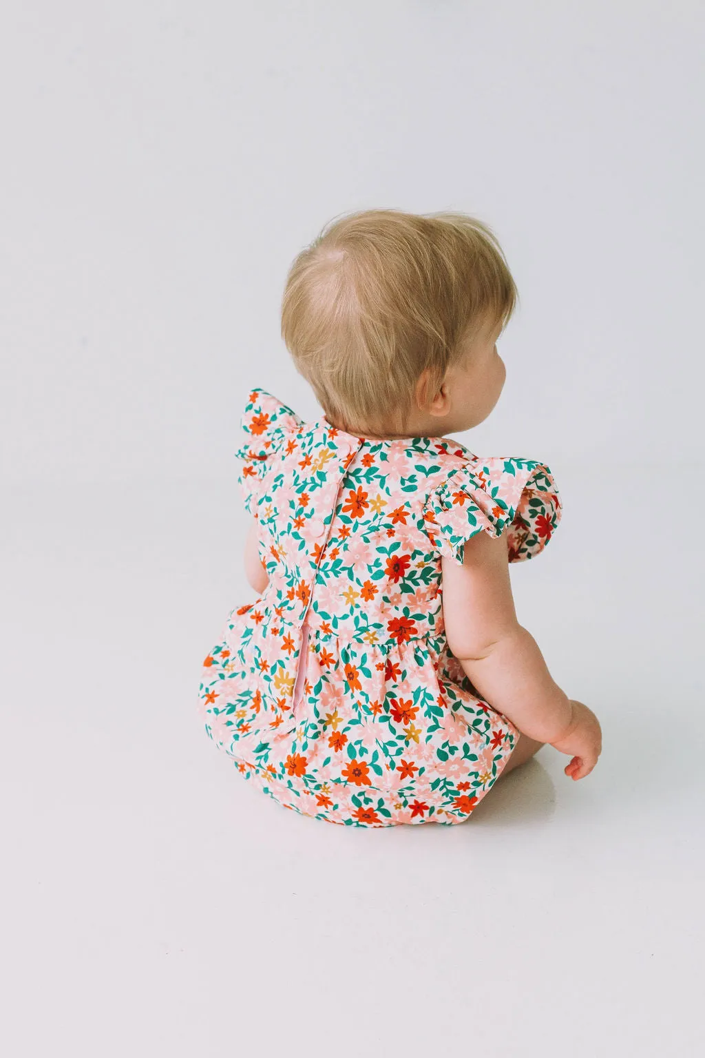 Infant Girl's Pink Red and Gold Floral Bubble Romper