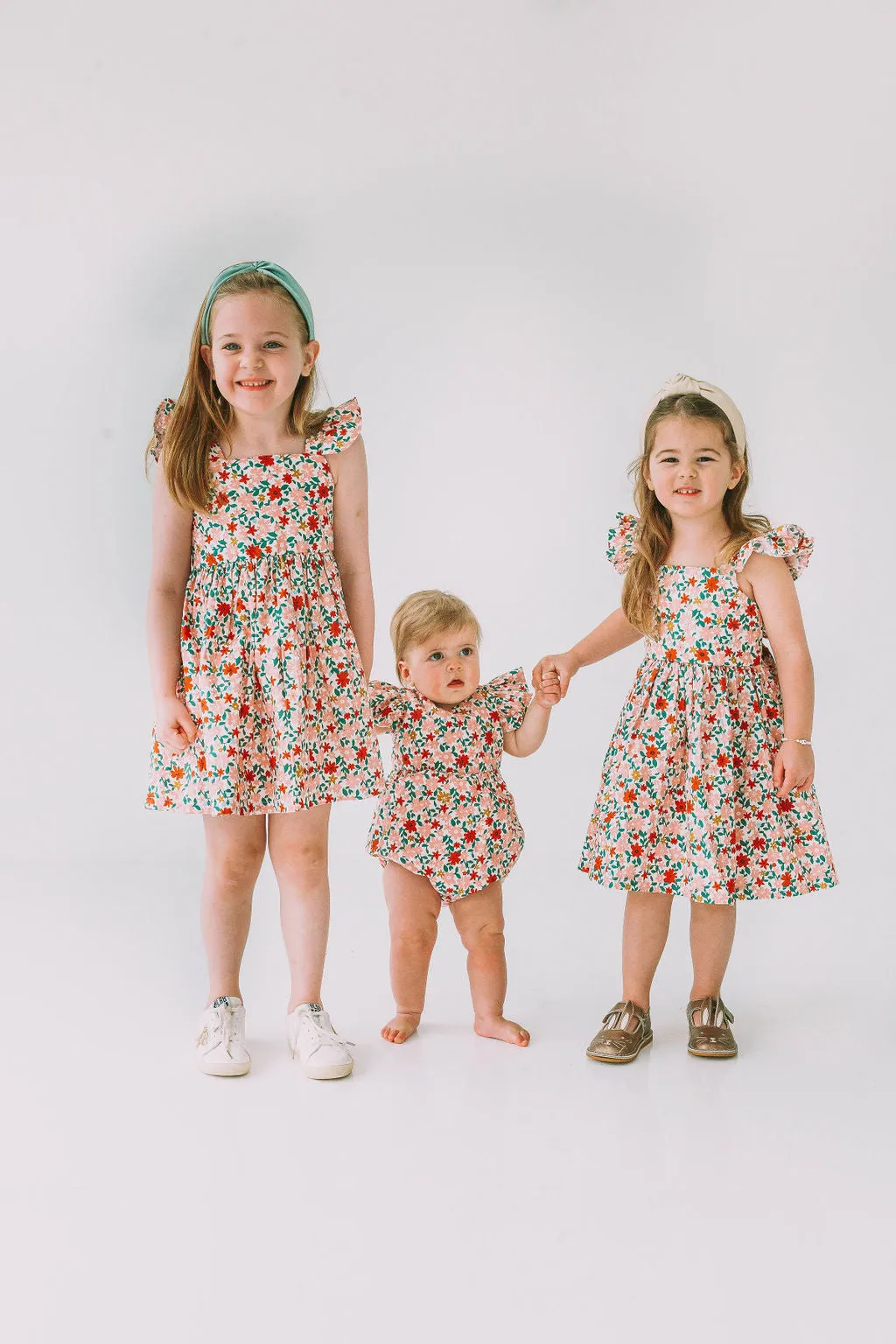 Infant Girl's Pink Red and Gold Floral Bubble Romper