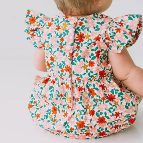 Infant Girl's Pink Red and Gold Floral Bubble Romper