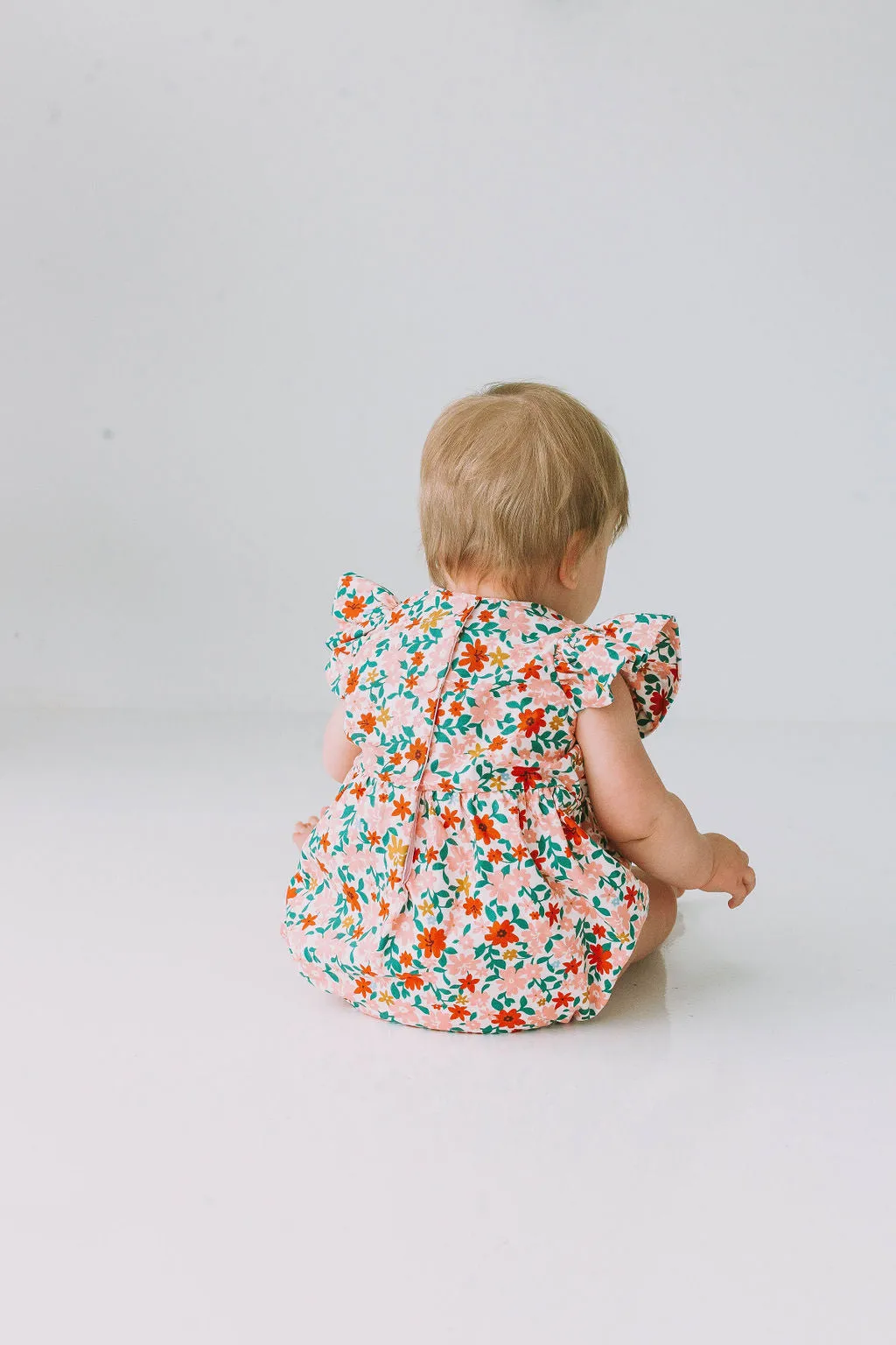Infant Girl's Pink Red and Gold Floral Bubble Romper