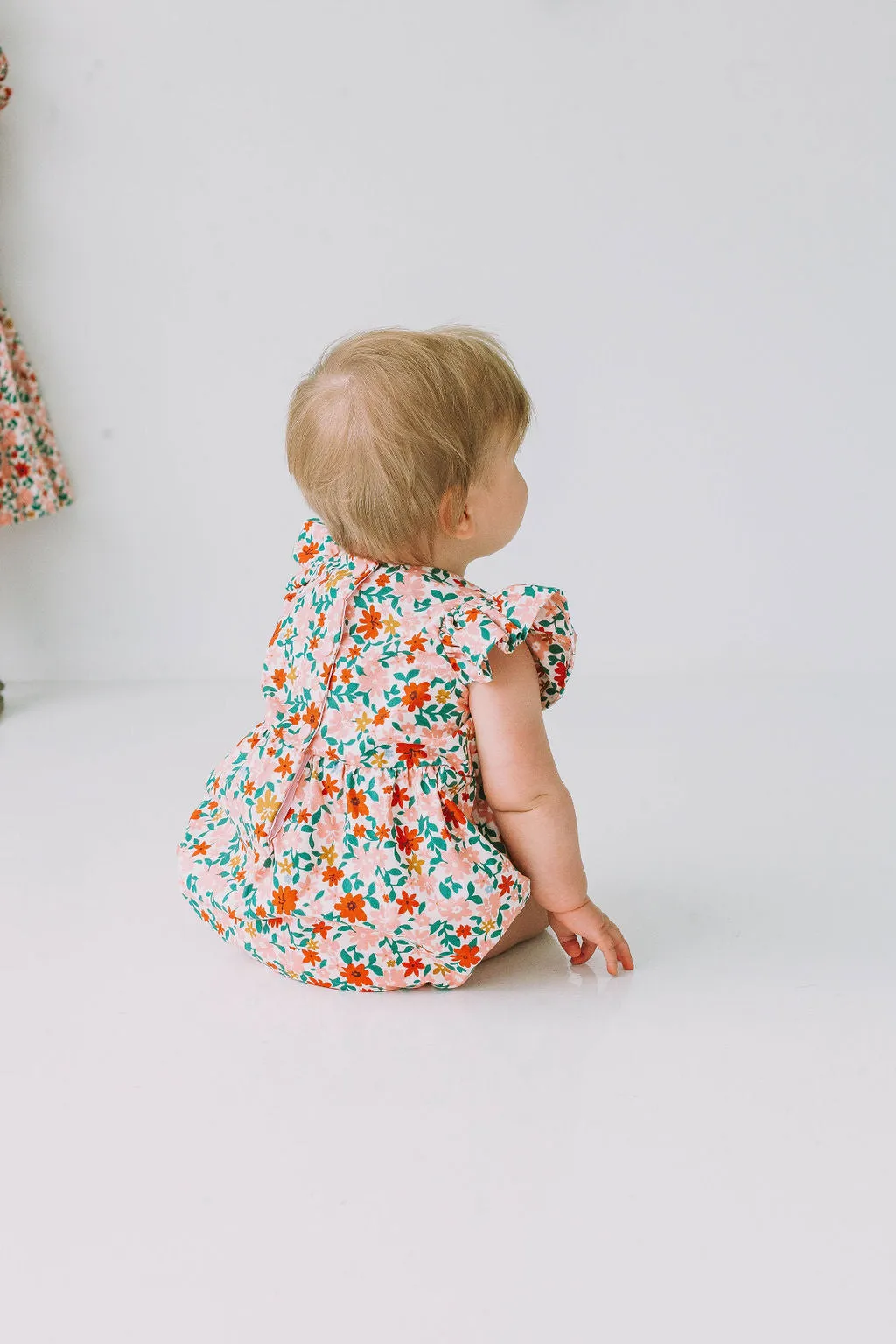Infant Girl's Pink Red and Gold Floral Bubble Romper