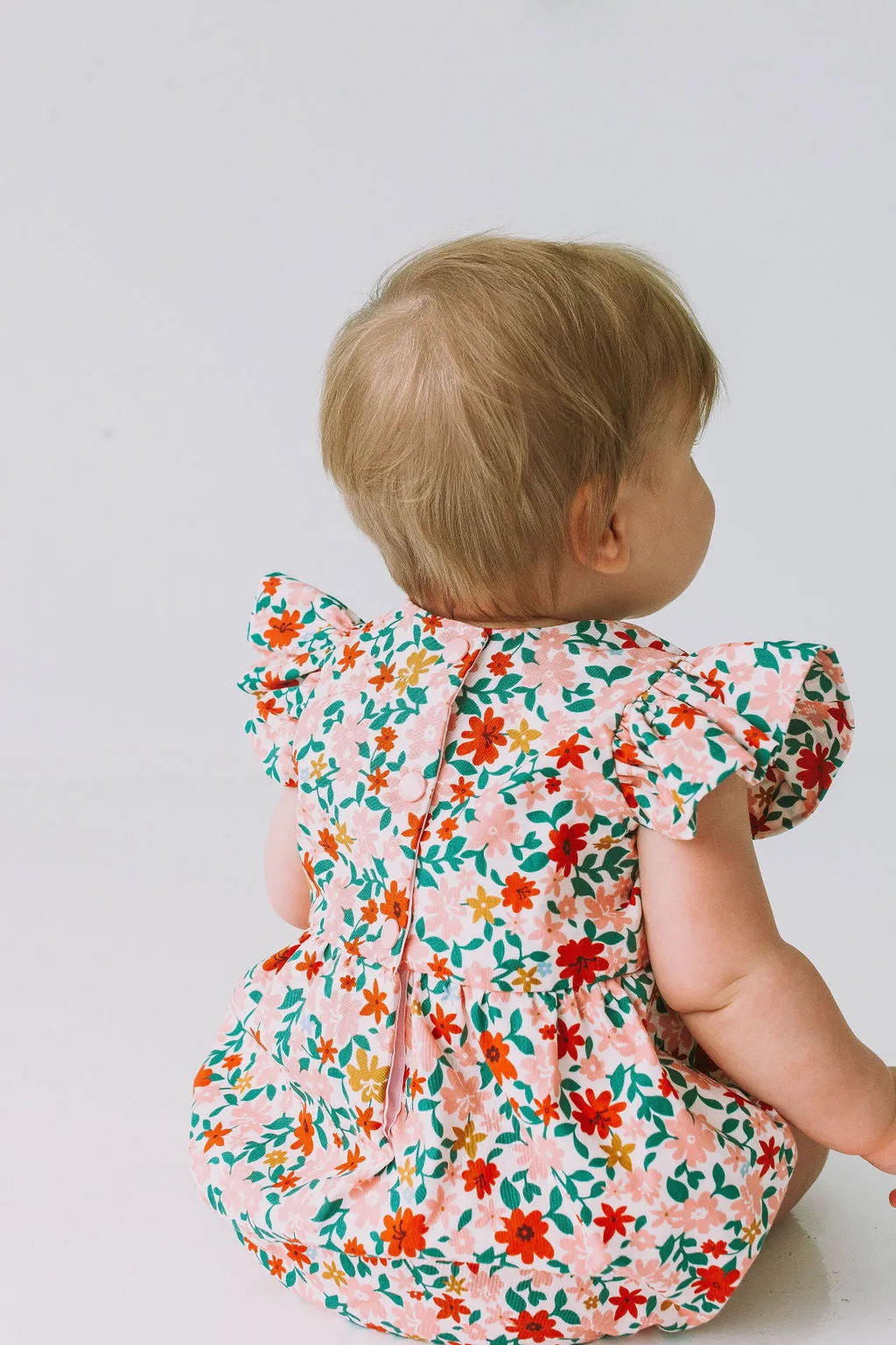 Infant Girl's Pink Red and Gold Floral Bubble Romper