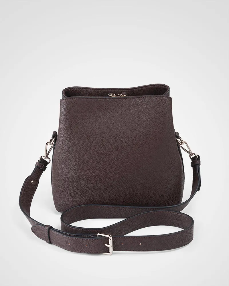 Joanie 3 Compartment Crossbody Bucket Bag   Plait Strap
