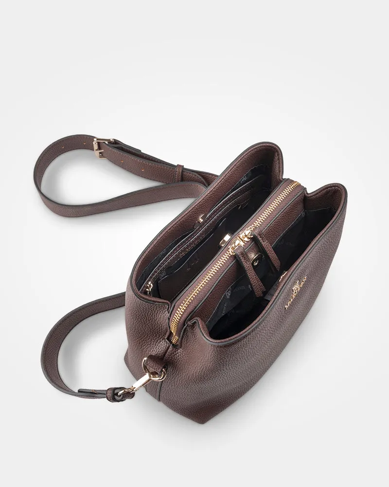 Joanie 3 Compartment Crossbody Bucket Bag   Plait Strap