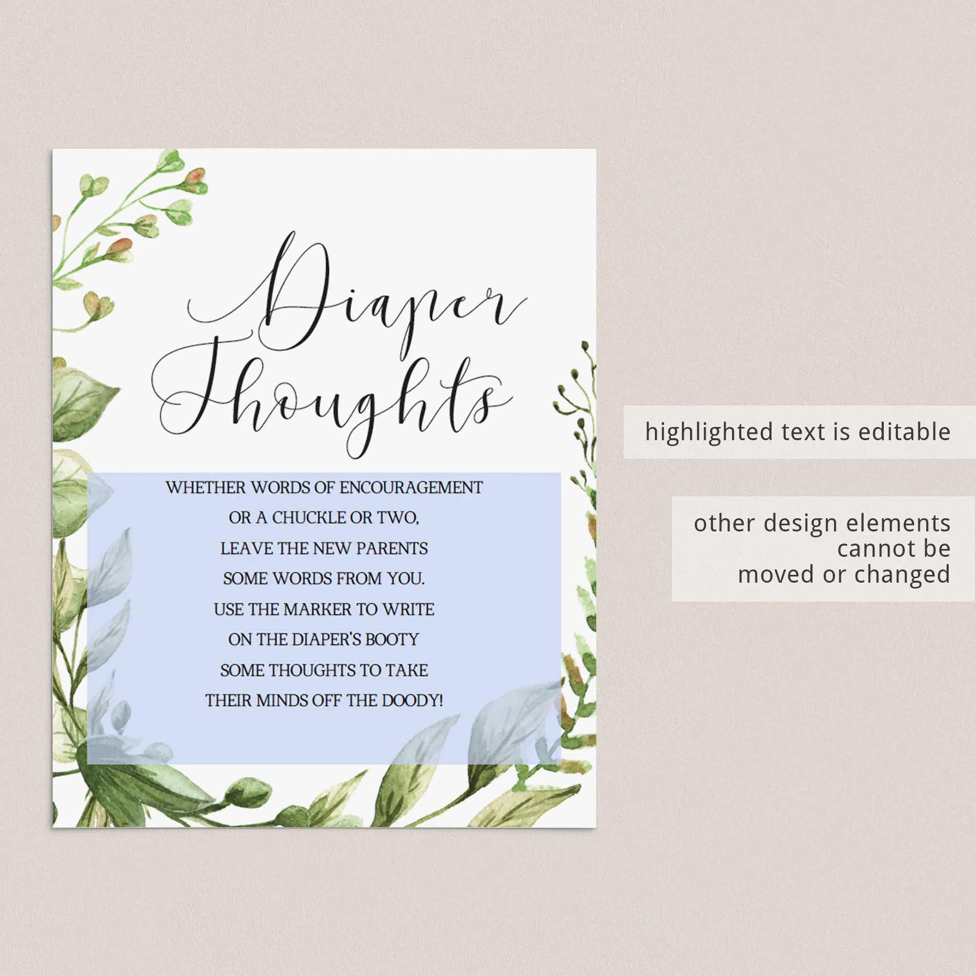 Late Night Diaper Thoughts Baby Shower Game Template