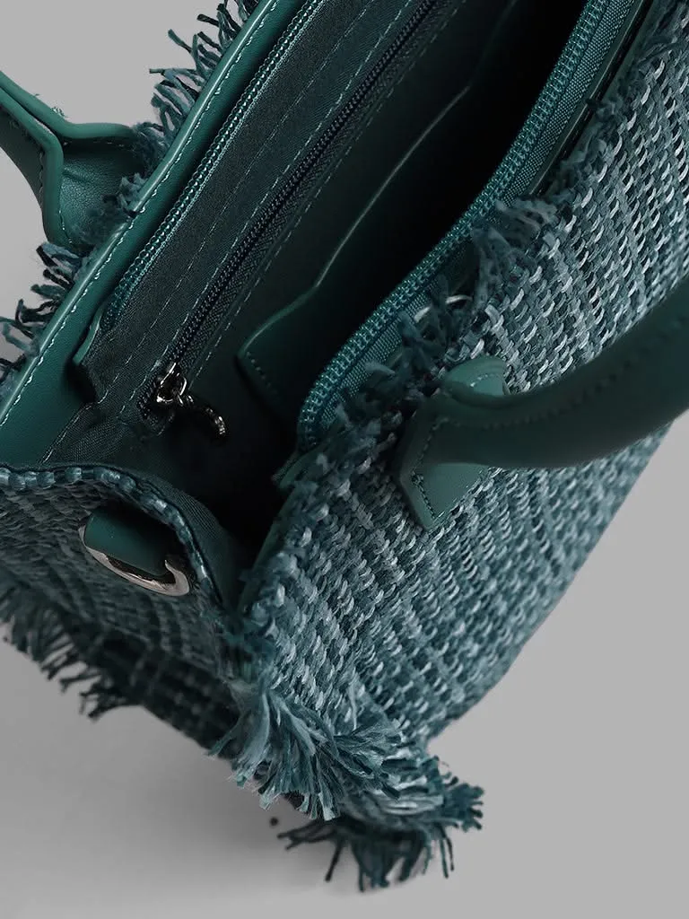 LOV Peacock Blue Woven Handbag With Sling