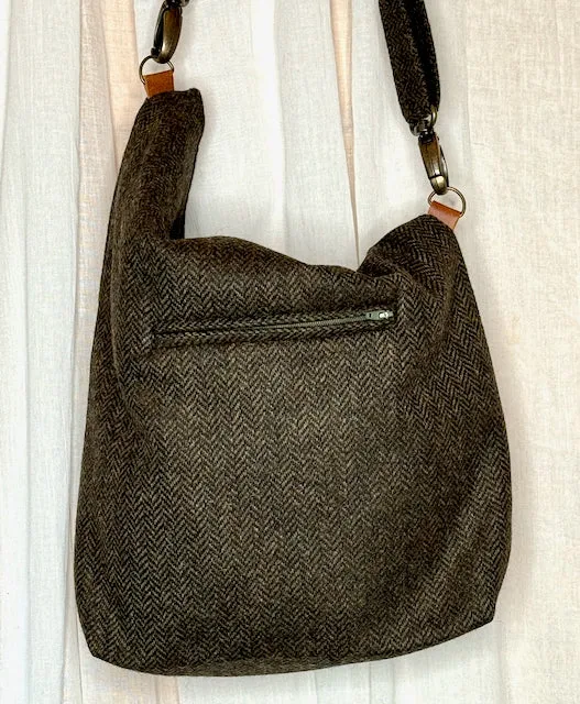 Ludford Slouch Bag - Moss Green British Tweed