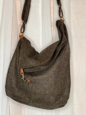 Ludford Slouch Bag - Moss Green British Tweed