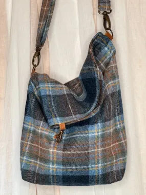 Ludford Tweed Slouch Bag - Tan Blue Check