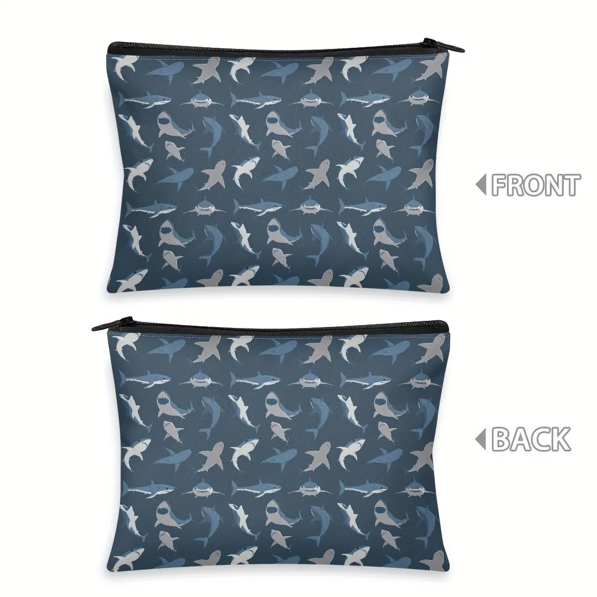 Makeup Bag Zipper Pouch - Cute Small Shark Pattern