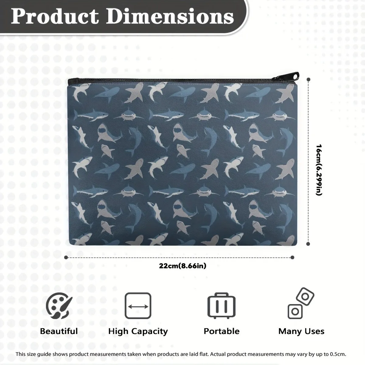 Makeup Bag Zipper Pouch - Cute Small Shark Pattern