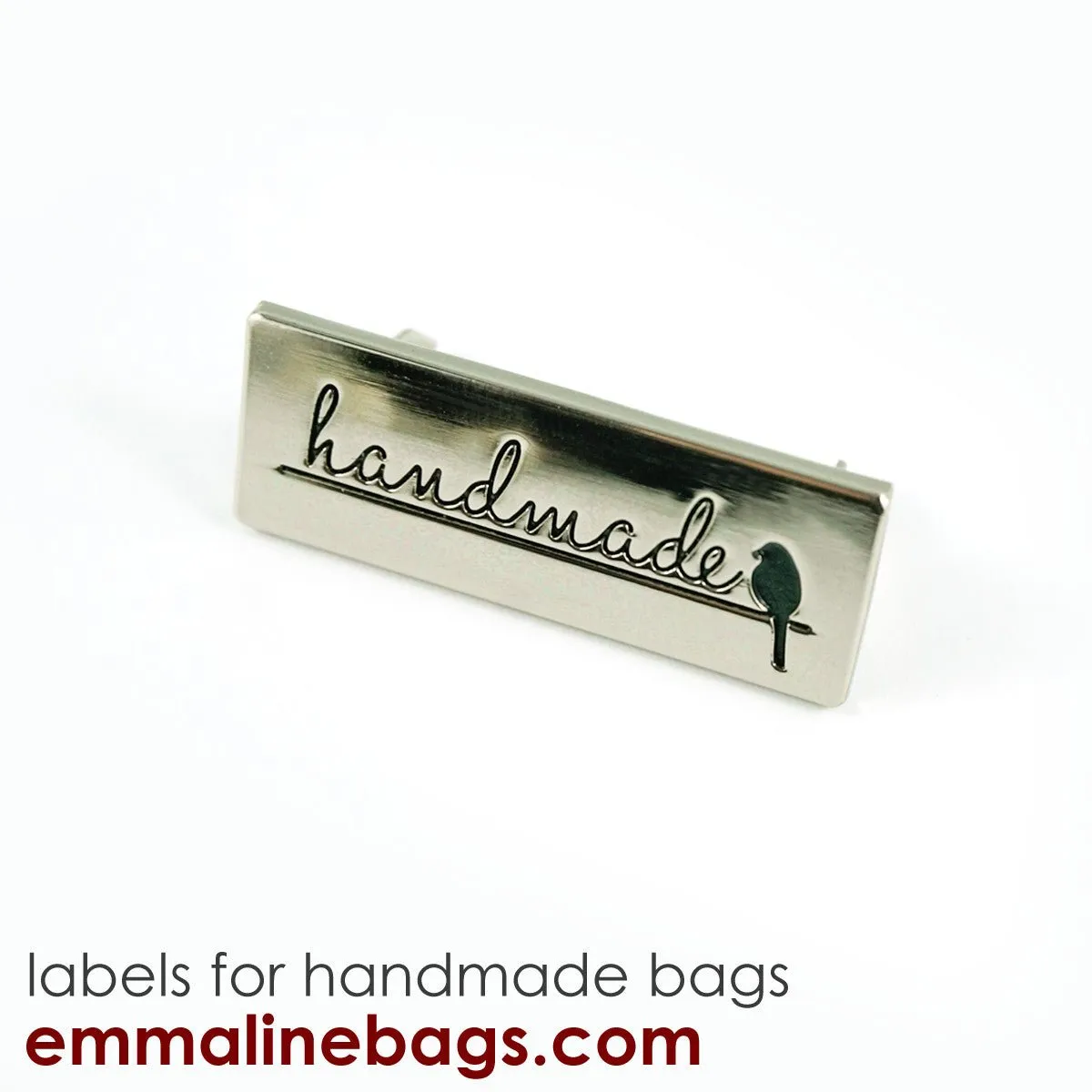 Metal Bag Label: "Handmade" with Bird