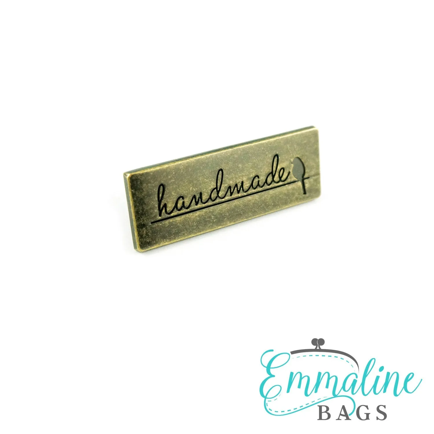 Metal Bag Label: "Handmade" with Bird