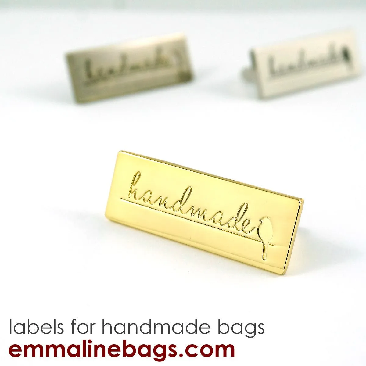 Metal Bag Label: "Handmade" with Bird
