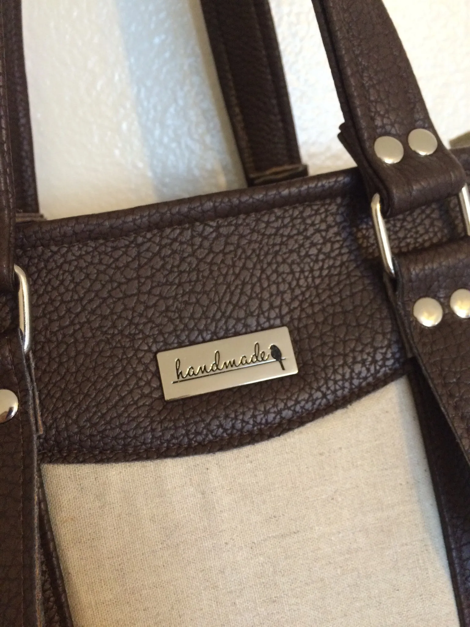 Metal Bag Label: "Handmade" with Bird