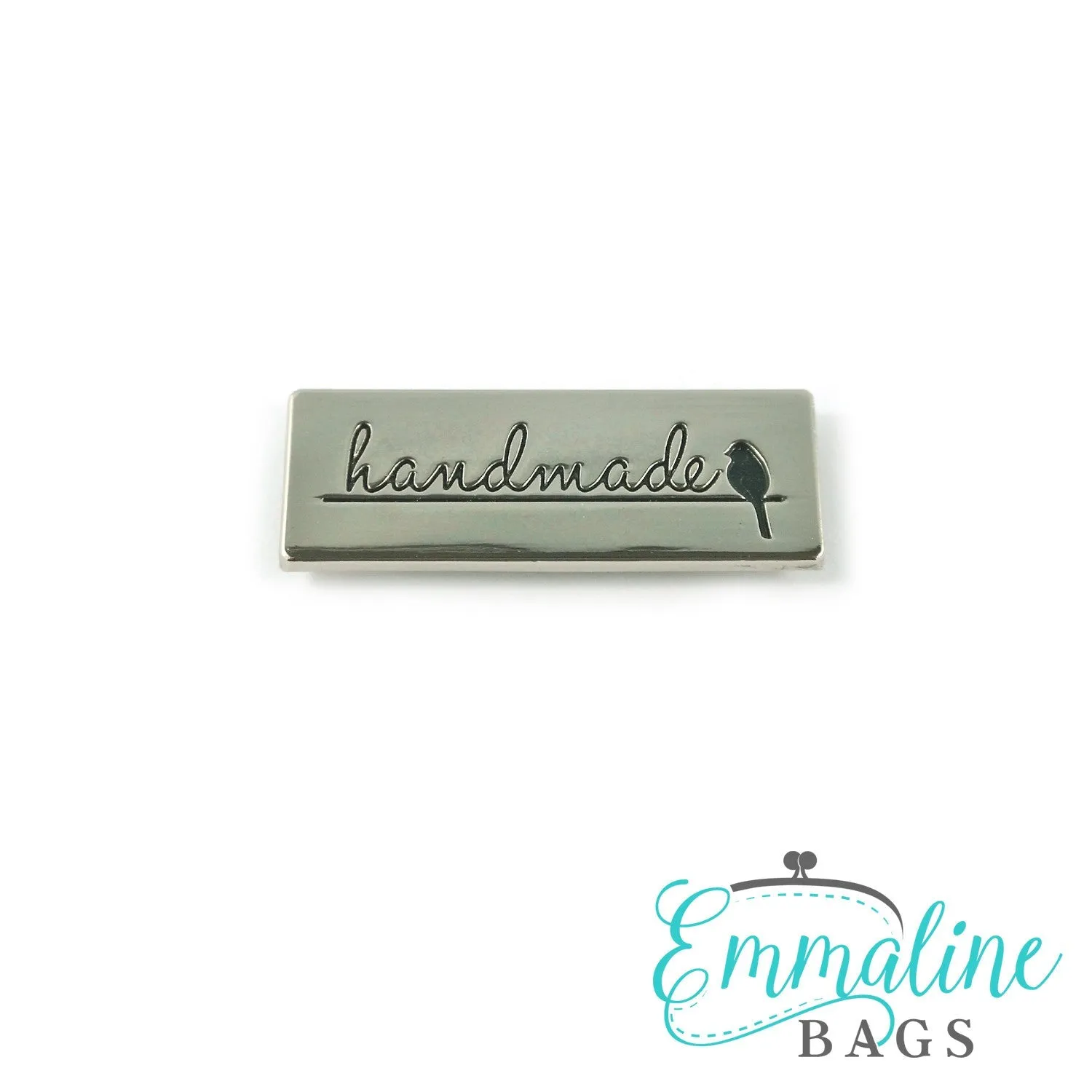 Metal Bag Label: "Handmade" with Bird