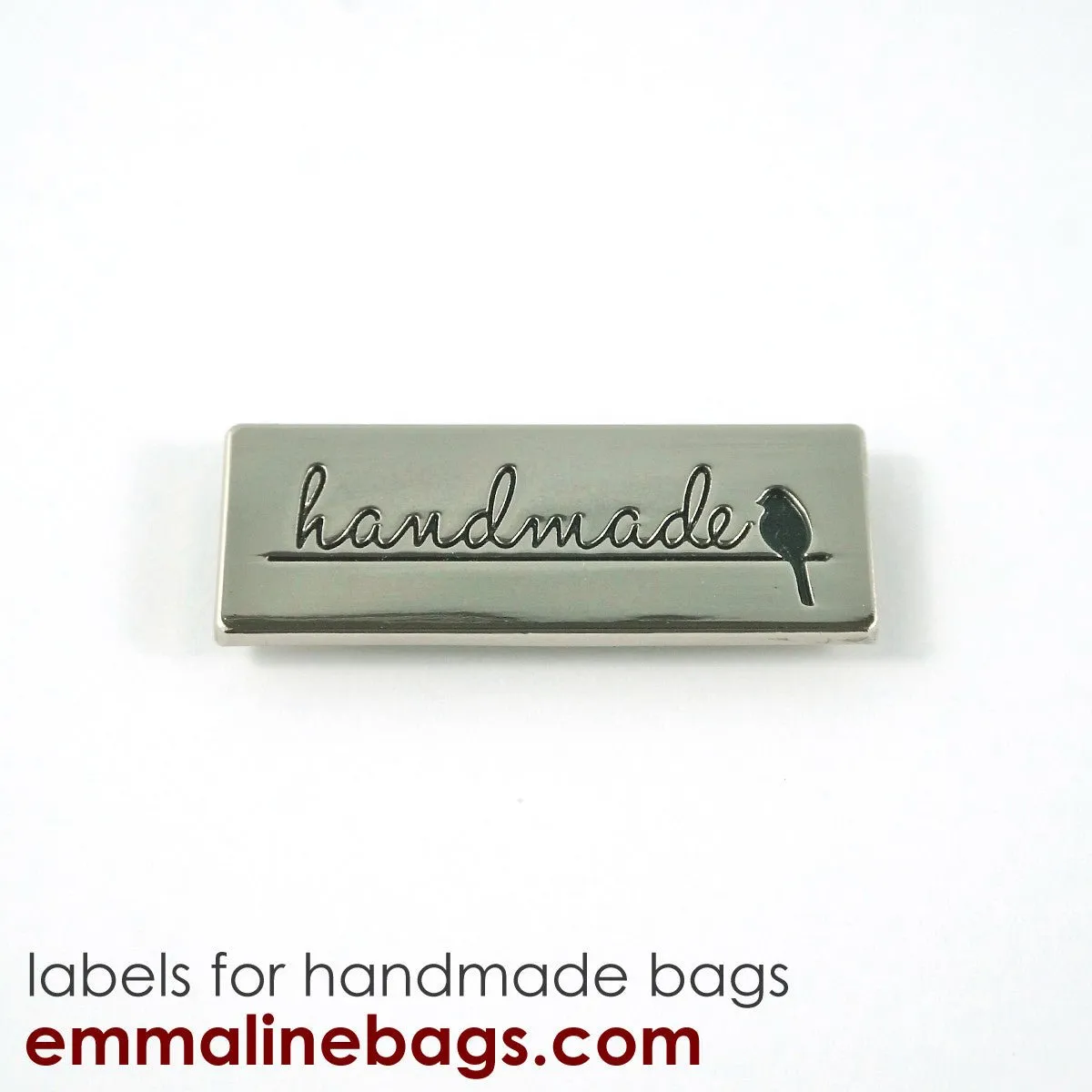 Metal Bag Label: "Handmade" with Bird