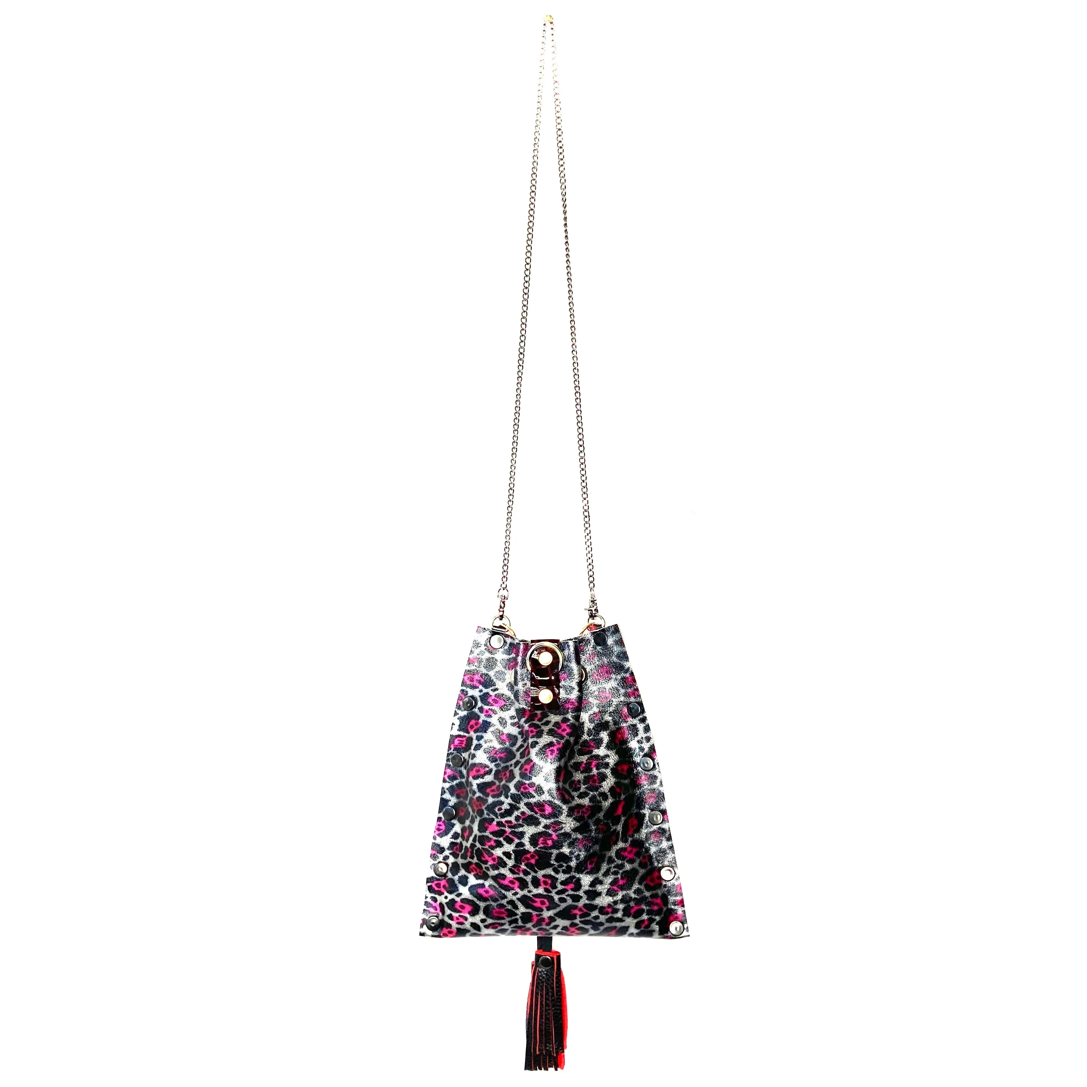Metallic Pink Leopard Drawstring Crossbody Bag