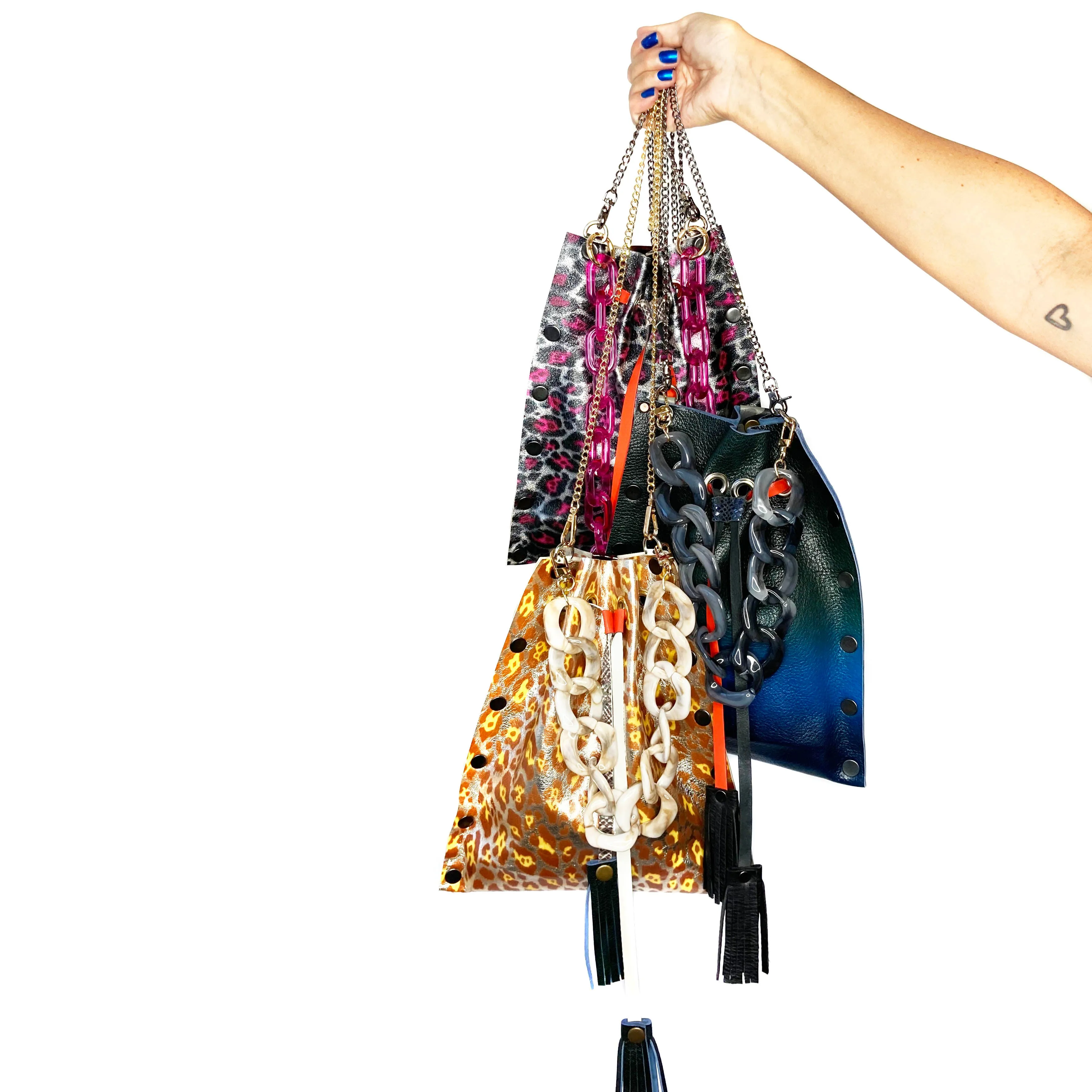 Metallic Pink Leopard Drawstring Crossbody Bag
