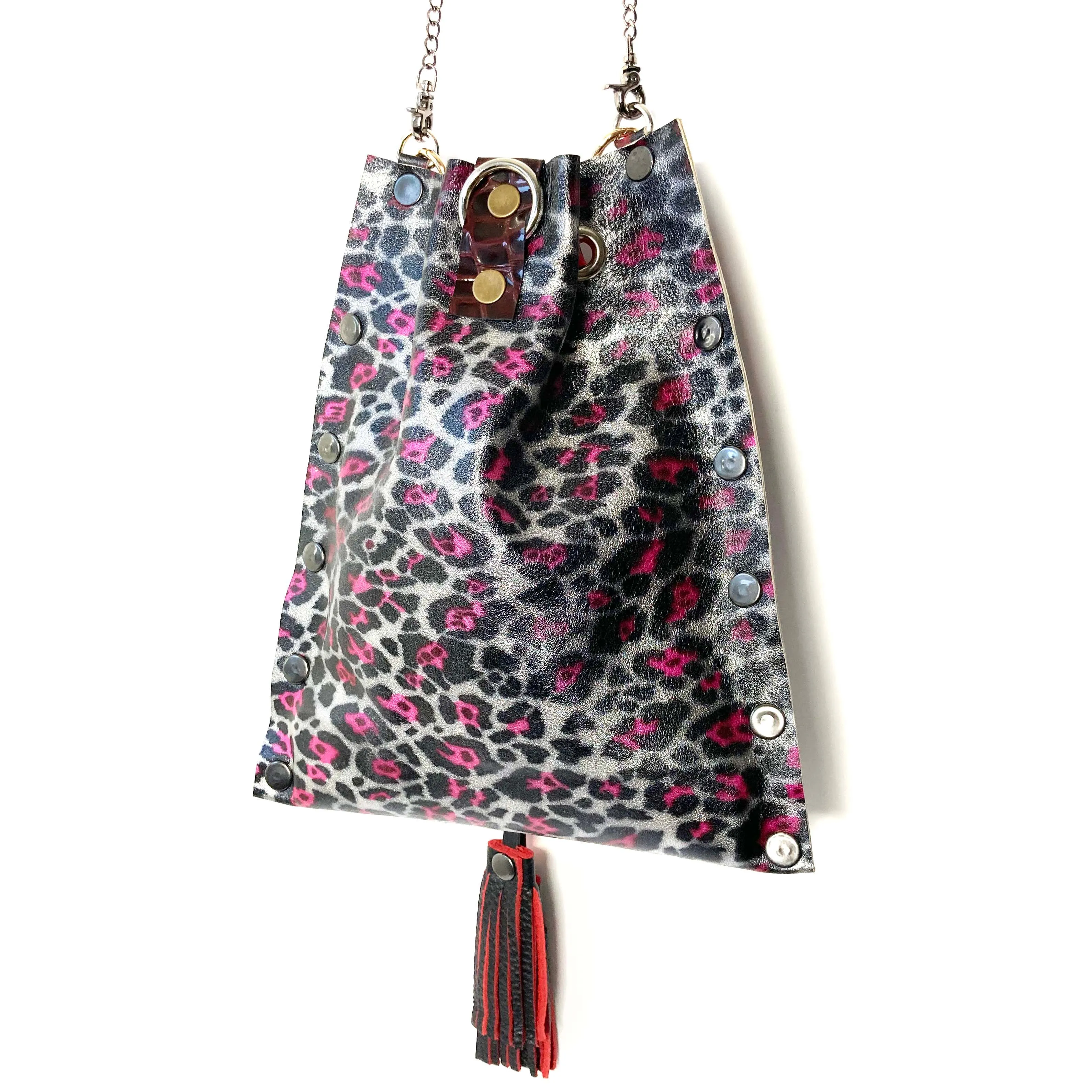 Metallic Pink Leopard Drawstring Crossbody Bag