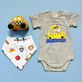 Organic Baby Gift Set - Infant Onesie, Bib, Rattle | New York City Print