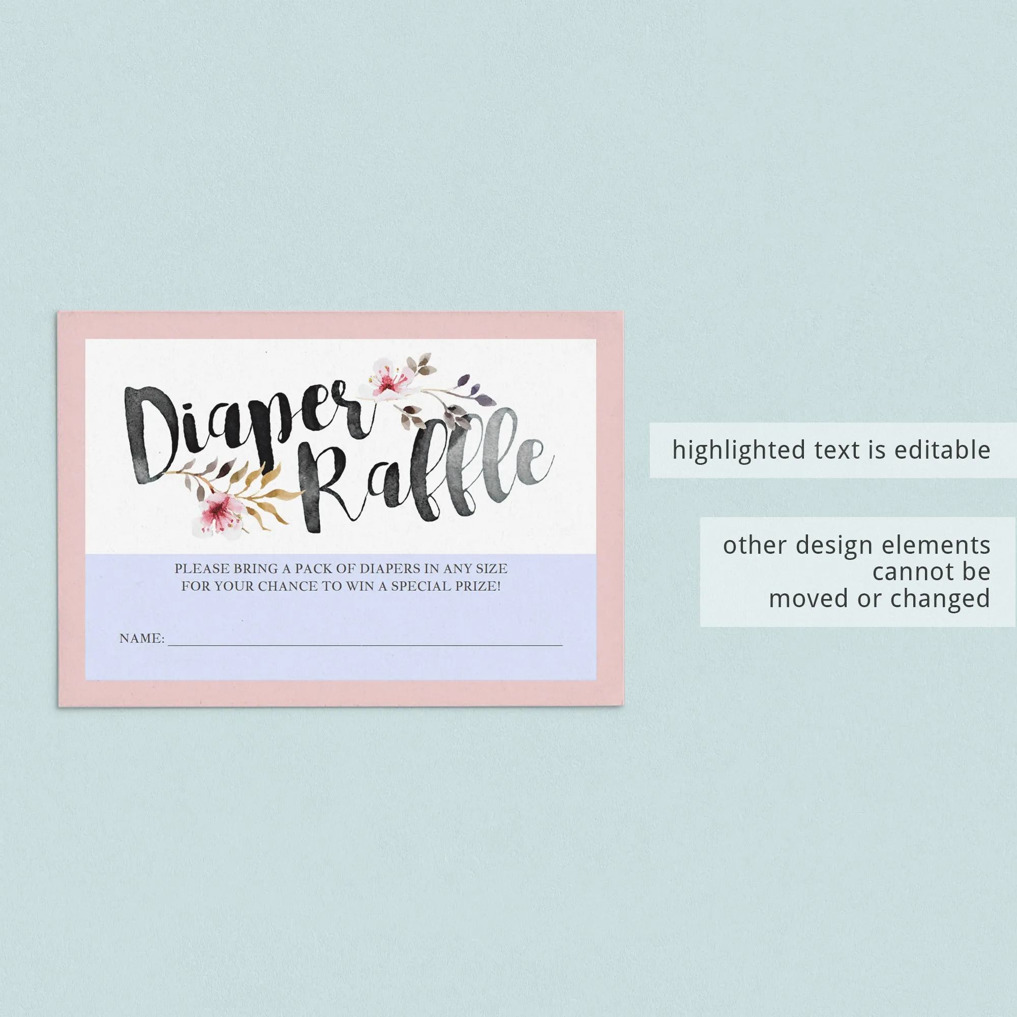 Pink and Black Baby Shower Diaper Raffle Ticket