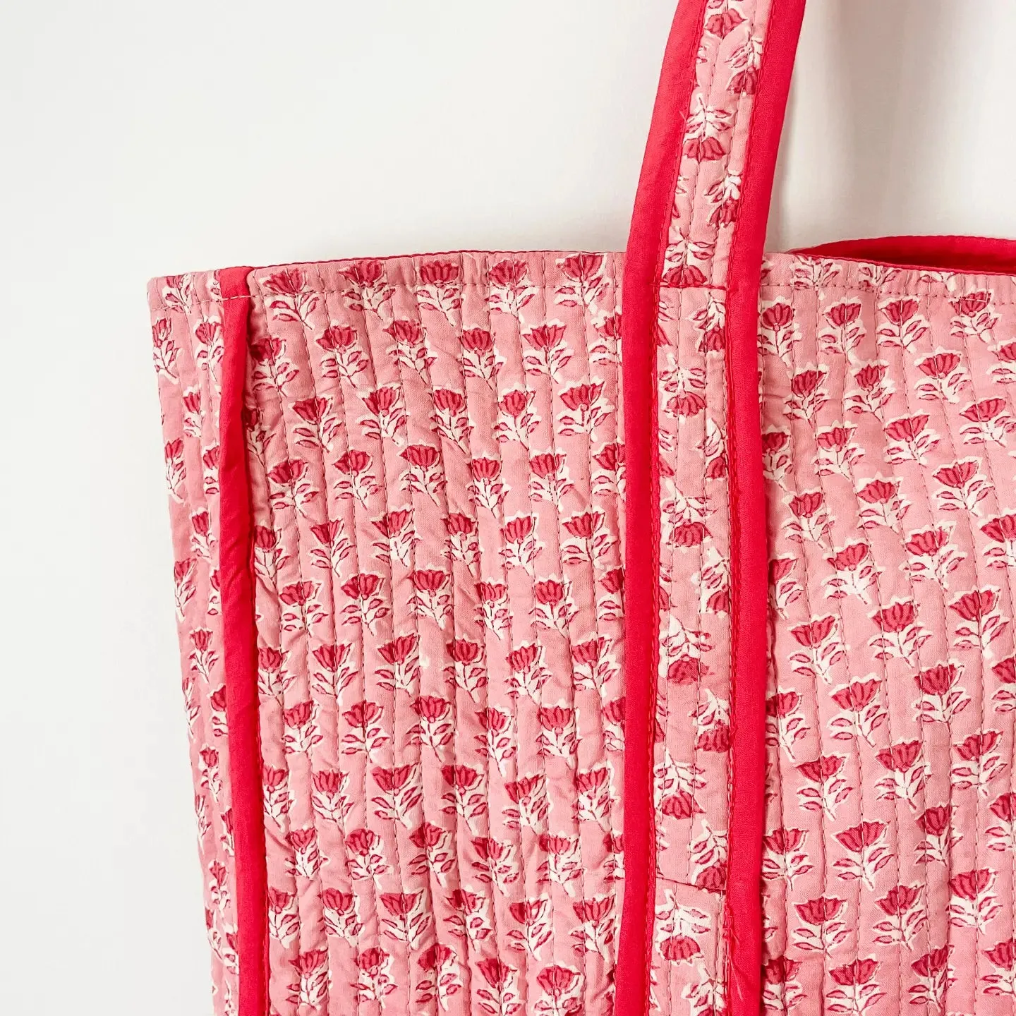 Pink Floral Block Print Tote Bag