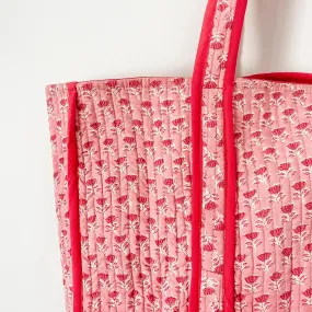 Pink Floral Block Print Tote Bag