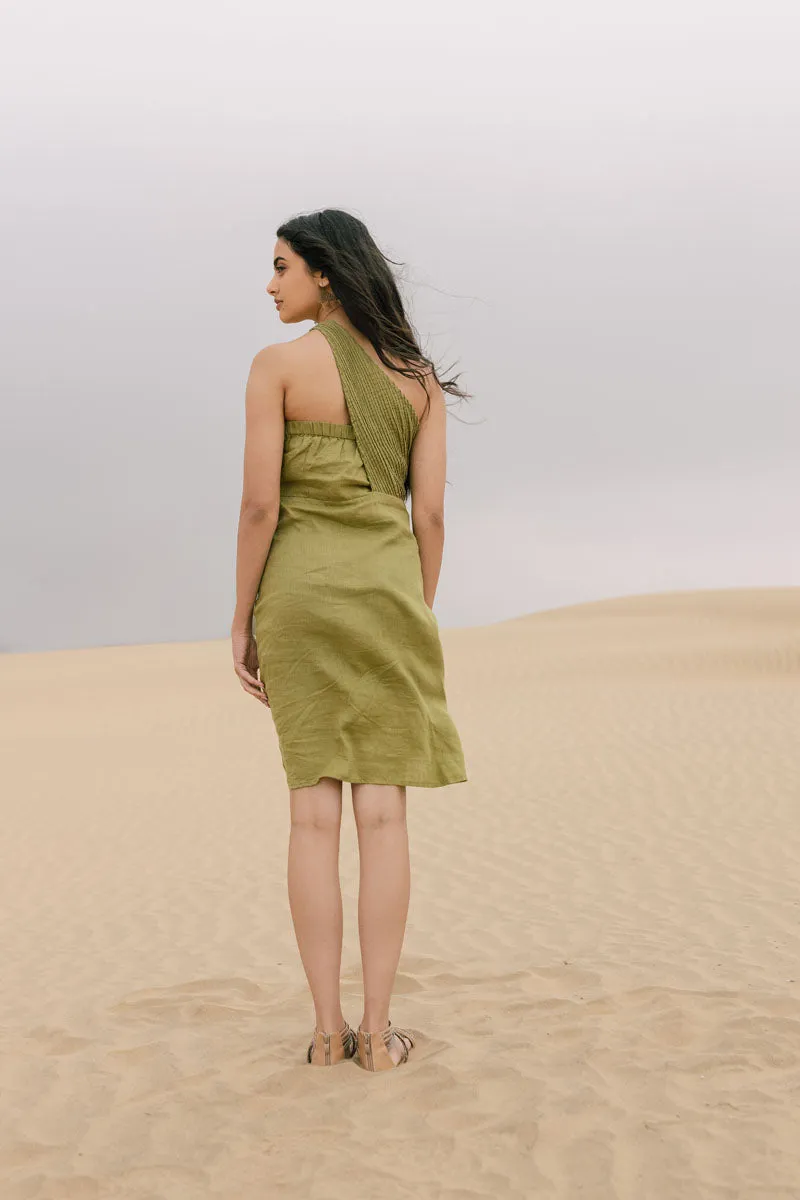 Pleated One Shoulder Dress