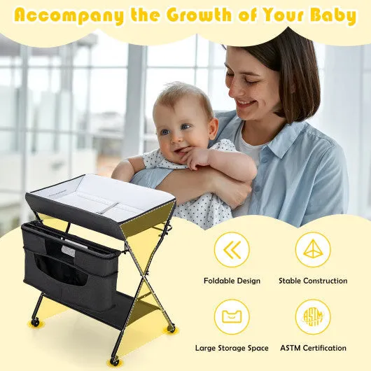 Portable Adjustable Height Newborn Nursery Organizer With Wheel-Black