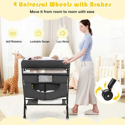 Portable Adjustable Height Newborn Nursery Organizer With Wheel-Black