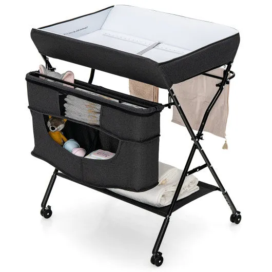 Portable Adjustable Height Newborn Nursery Organizer With Wheel-Black