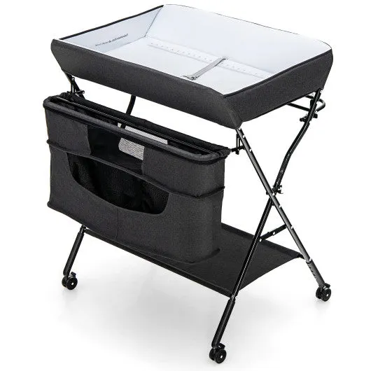 Portable Adjustable Height Newborn Nursery Organizer With Wheel-Black