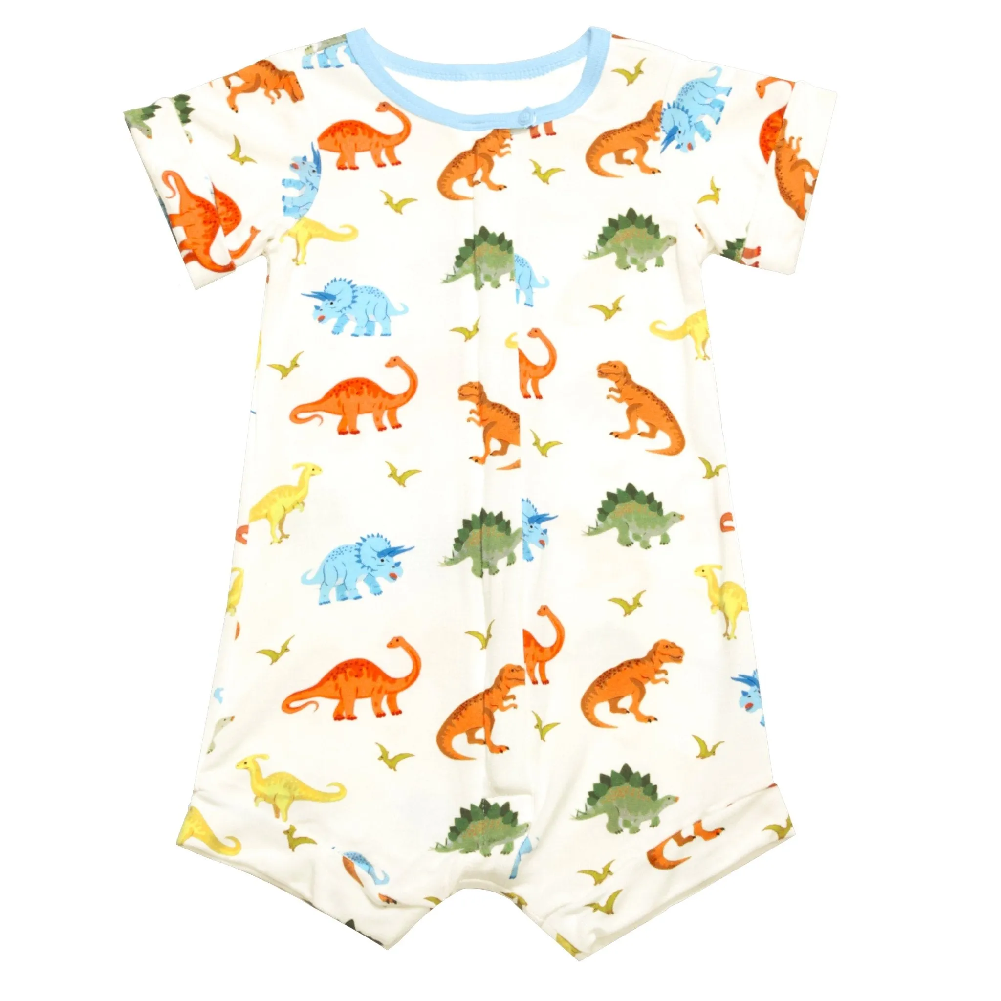 Powder Blue Jurassic Crew Short Two-Way Zippy Romper (0-3T)